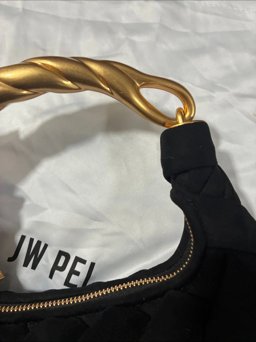 JW PEI Black Braided Orla Crescent Shoulder Bag with Gold Handle